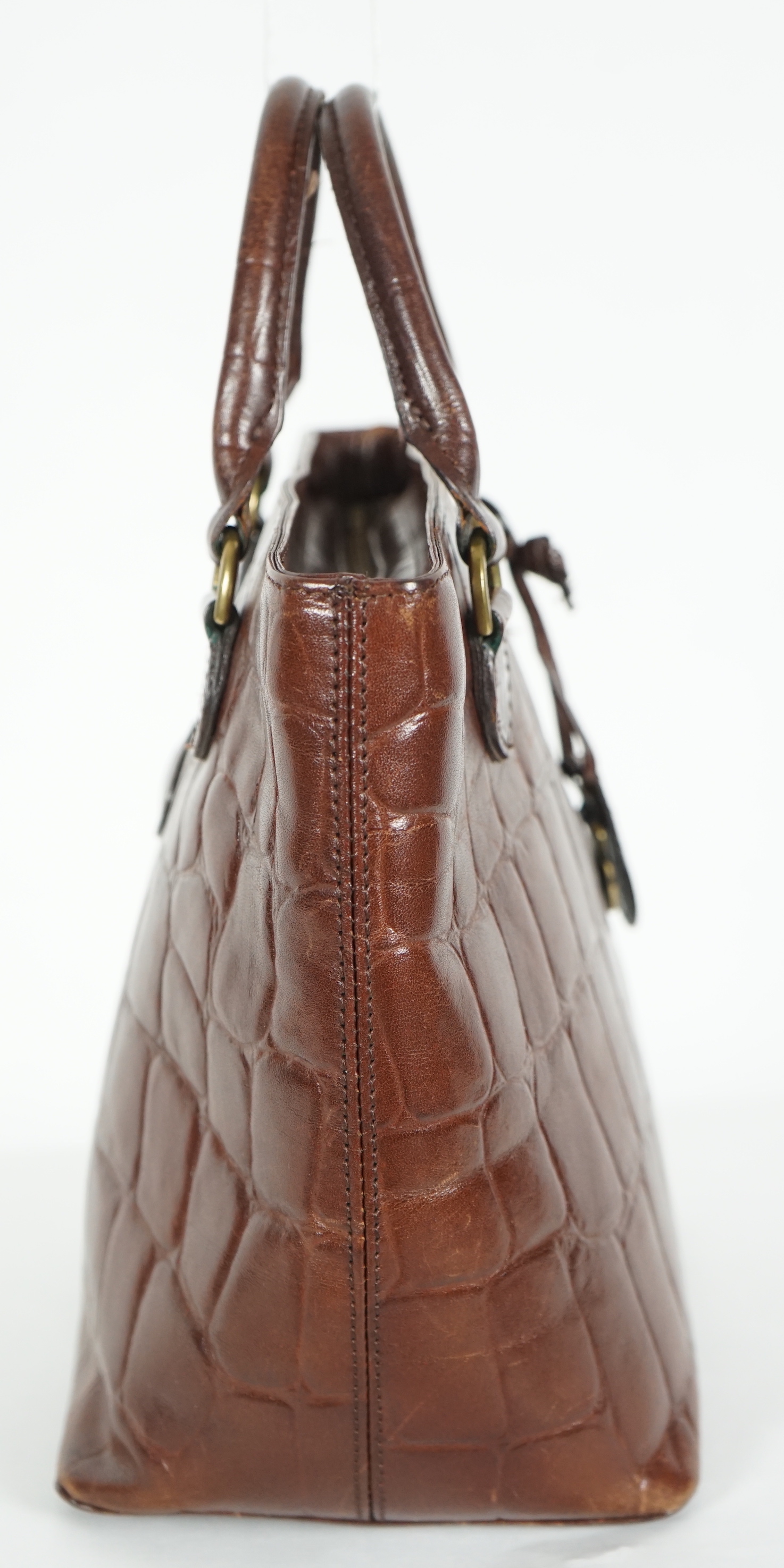 A brown Mulberry crocodile effect leather bag, width 30cm, height 22cm, depth 15cm